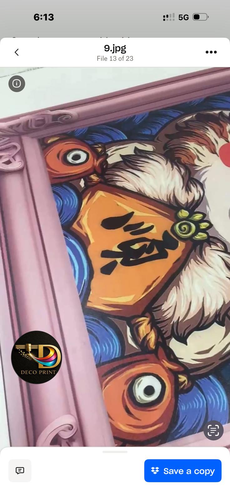 Japanese fortune cat artwork printed directly on an interior wall — residential interior, Los Angeles